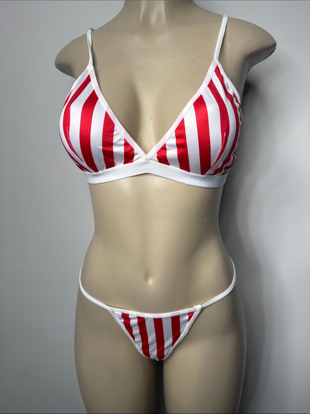 Red and White Striped Triangle Bra - Women Intimates